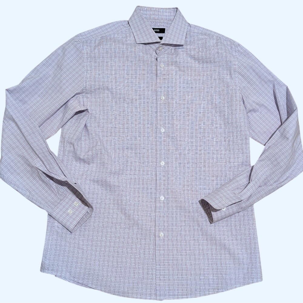 Hugo Boss Men's Purple Checkered Dress Shirt